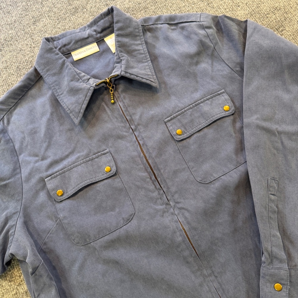 Drapers & Damons Blue Gray Tencel Cotton Zip Front Utility Jacket Large